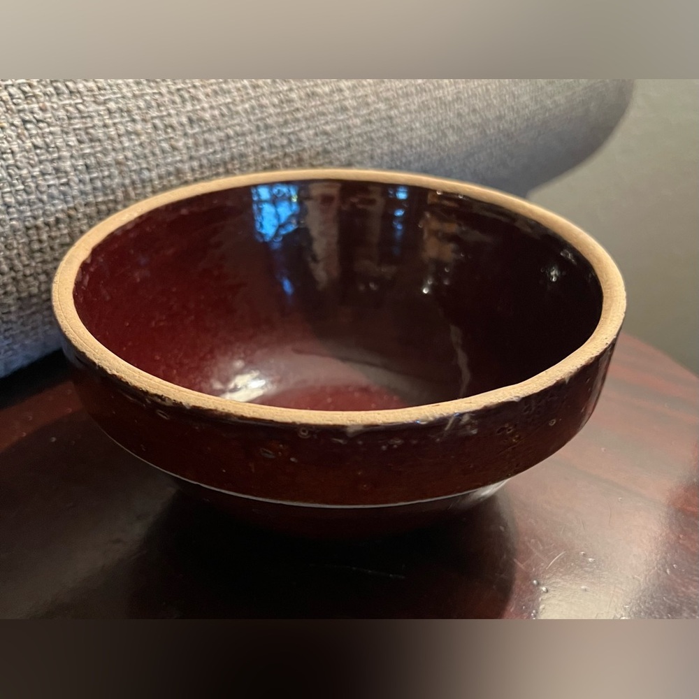 Vintage 1940s Brown Glaze Crock Bowl Stoneware Pottery Bowl/Rustic Farmhouse